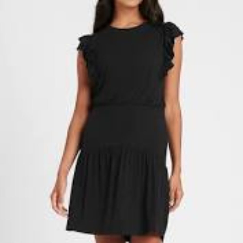 Banana Republic Black Ruffle Dress-Size Small/Tall